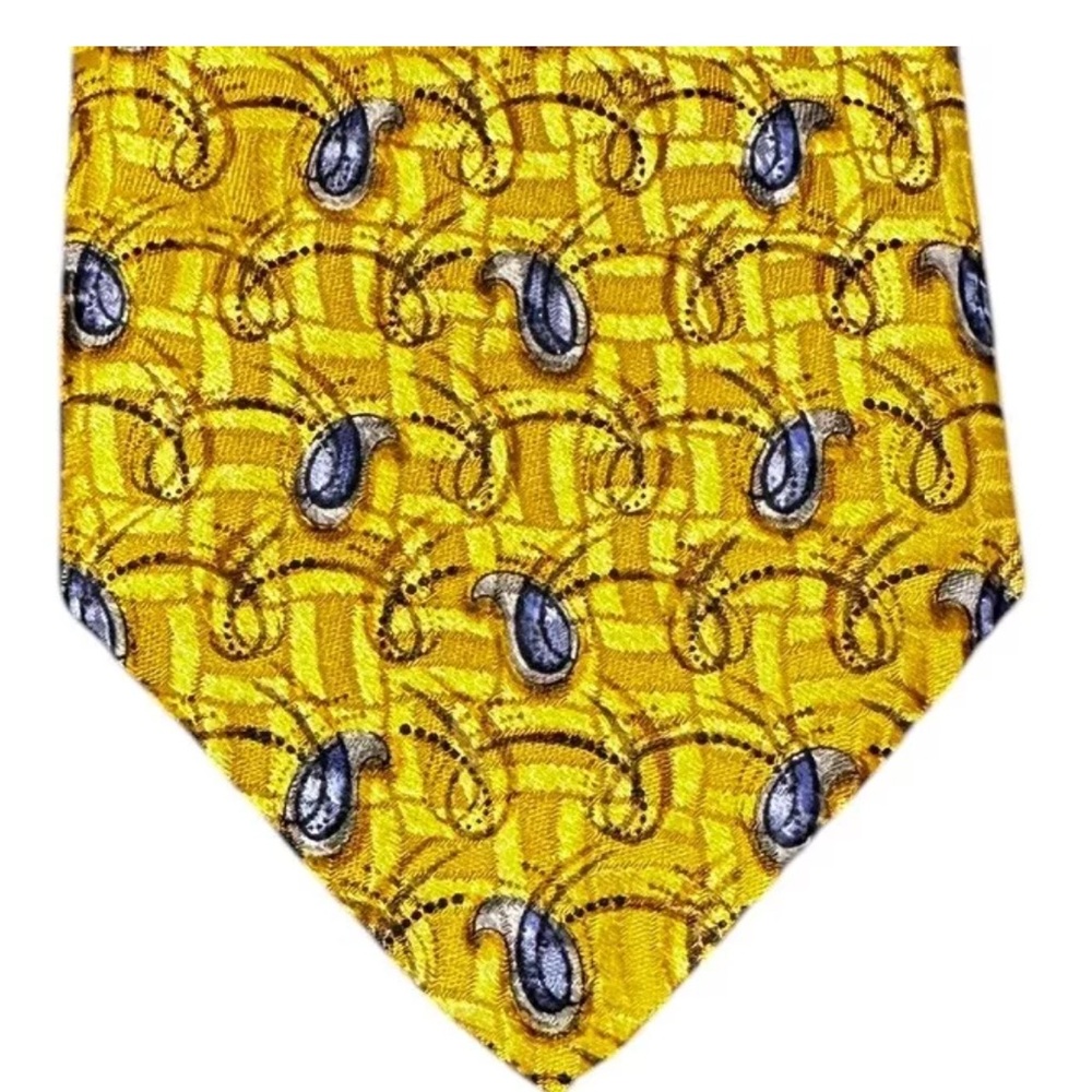Robert Talbott Best of Class Men’s Silk Tie Gold Blue Paisley Handmade USA